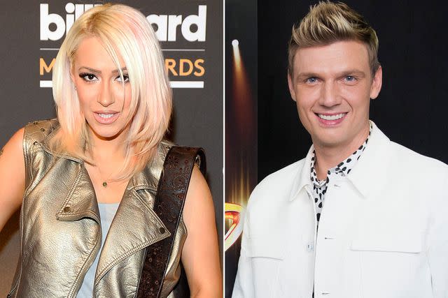 <p>Bryan Steffy/BMA2015/Getty ; Eric McCandless/Getty</p> Kaya Jones at Radio Row during the 2015 Billboard Music Awards on May 15, 2015 in Las Vegas, Nevada. ; Nick Carter on 'Boy Band'.