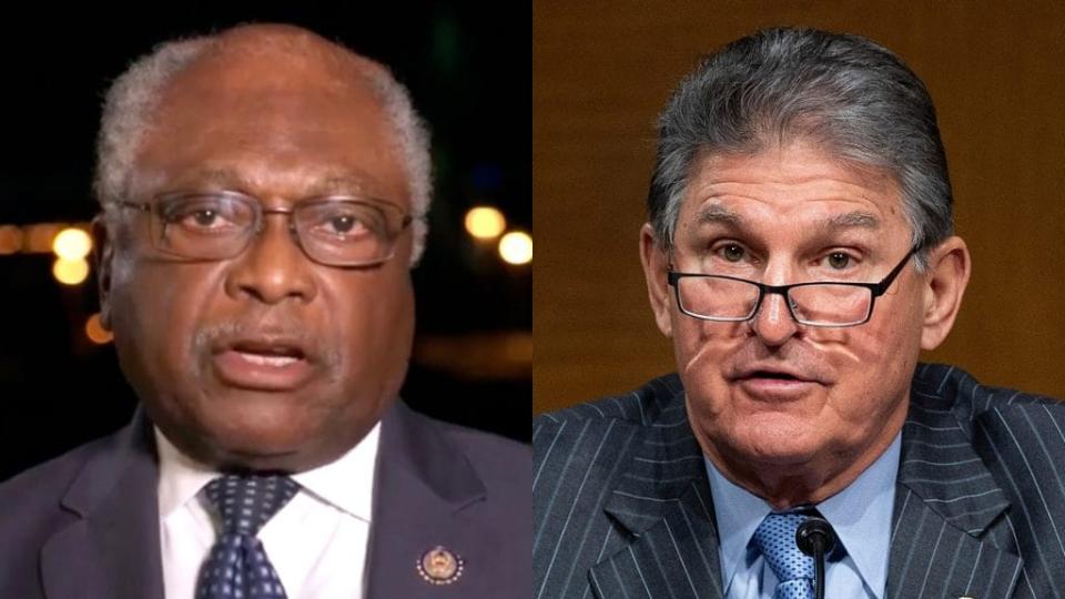 South Carolina Rep. James Clyburn (left) had some choice words for West Virginia Sen. Joe Manchin (right) for being the only Democratic senator not to co-sponsor the For The People Act. (Photos by DNCC via Getty Images and Jim Watson-Pool/Getty Images)