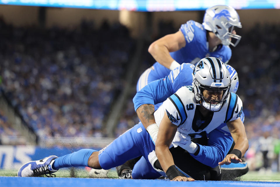 Bryce Young and the Carolina Panthers are off to an 0-5 start after a loss to the Lions. (Photo by Rey Del Rio/Getty Images)