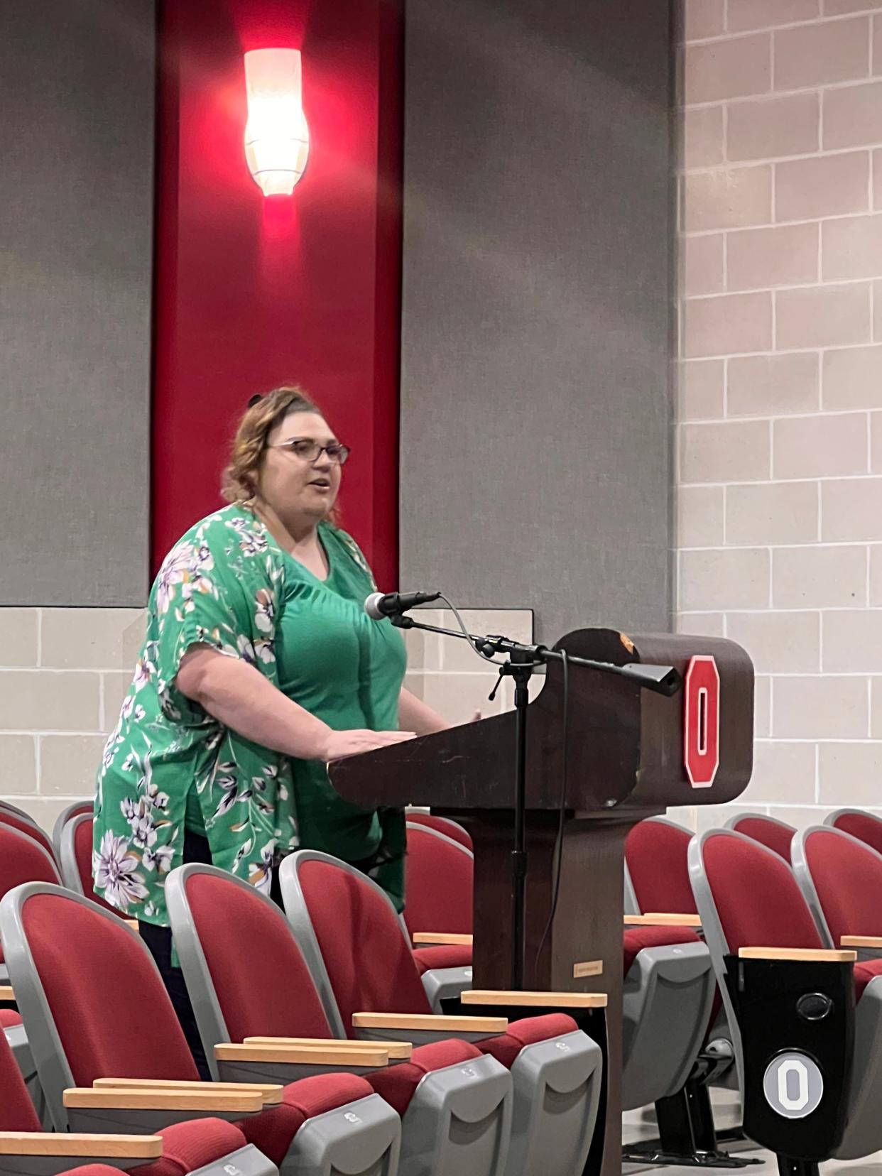Jacci Sickman shares her concerns about bullying at Thursday's Orrville school board meeting.