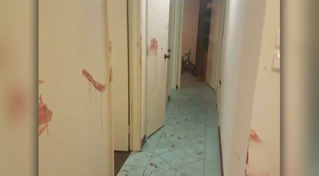 Blood stains and smashed furniture painted a grim picture of the attack on Welly Mulyadi in his home. Photo: 7 News