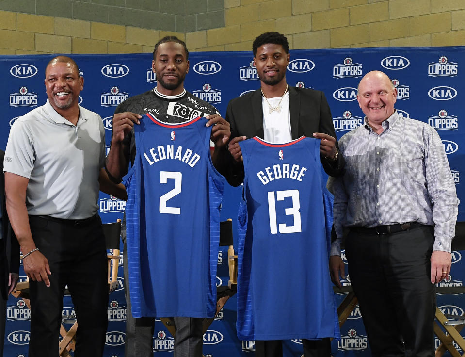 Clippers owner Steve Ballmer balked at the trade package for Paul George, but Doc Rivers found the perfect argument to convince him it would be worth it. (Photo by Kevork Djansezian/Getty Images)