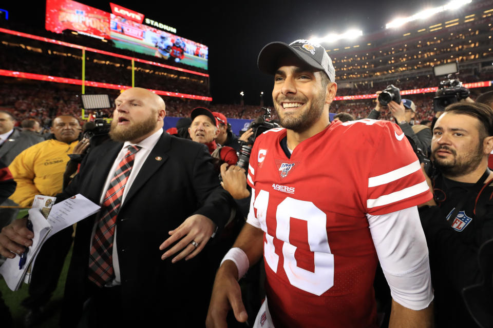 Jimmy Garoppolo and the San Francisco 49ers are headed to Super Bowl LIV. (Sean M. Haffey/Getty Images)