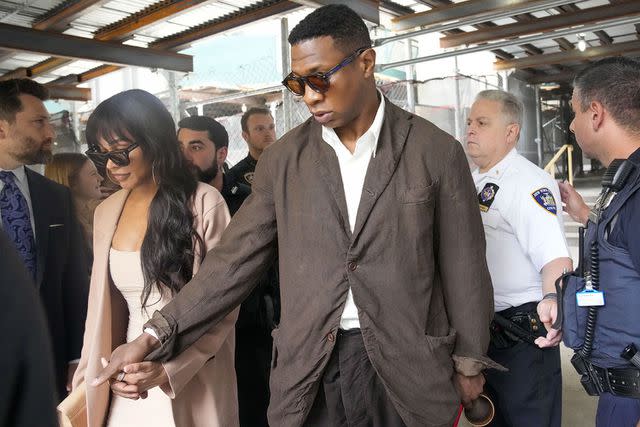 <p>AP Photo/Mary Altaffer</p> Meagan Good and Jonathan Majors leaving a N.Y.C. court on June 20, 2023