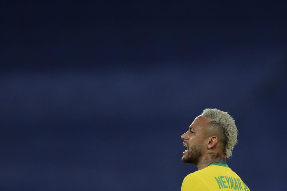 Neymar, de Brasil, emite un grito durante un partido de cuartos de final de la Copa América ante Chile, el viernes 2 de julio de 2021, en Río de Janeiro (AP Foto/Silvia Izquierdo)