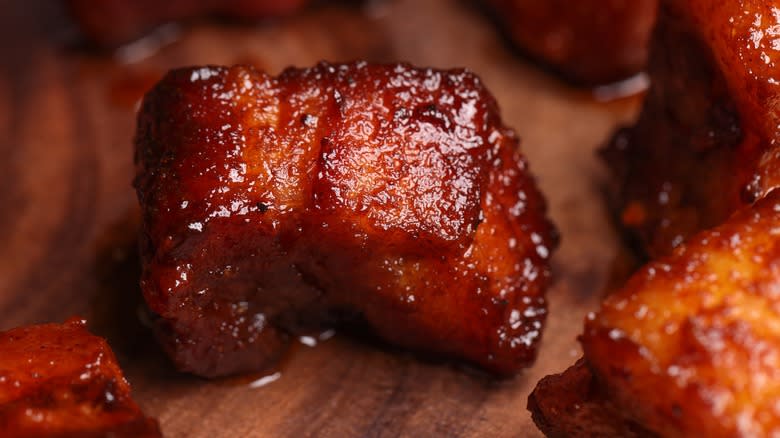 Smoked pork belly on wood