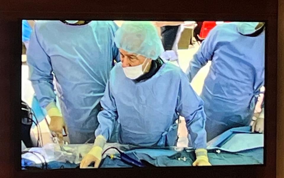 Dr. Andrea Natale, executive medical director of the Texas Cardiac Arrhythmia Institute at St. David’s Medical Center, demonstrates pulsed field ablation during the EPLive conference in Austin.