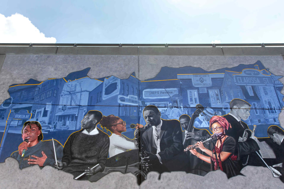 Clarissa Street Uprooted mural underneath the I-490 Highway in Rochester, N.Y. on Aug. 16, 2023.