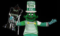 Yeovil Town’s Jolly Green Giant is meant to be a happy man, instead he just looks a little petrified and ill.