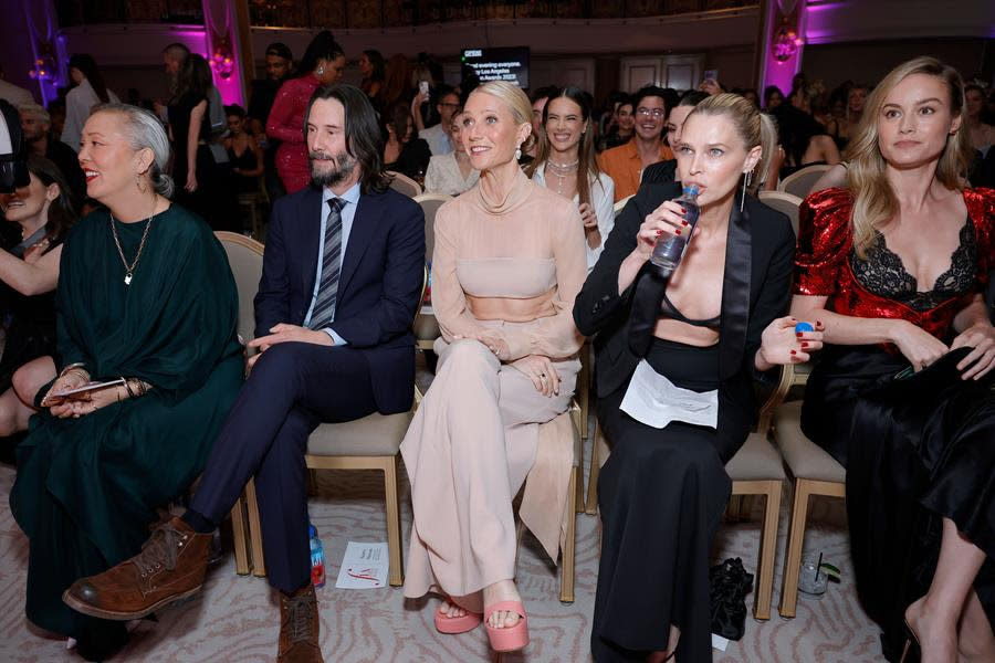 (Left to Right) A star-studded night as Jeanne Yang (Fashion Visionary Award recipient), Keanu Reeves, Gwyneth Paltrow (Powerhouse Brand of the Year Award recipient), Sara Foster and Brie Larson attend The Daily Front Row’s Seventh Annual Fashion Los Angeles Awards at The Beverly Hills Hotel in Beverly Hills. (Stefanie Keenan/Getty Images for Daily Front Row)