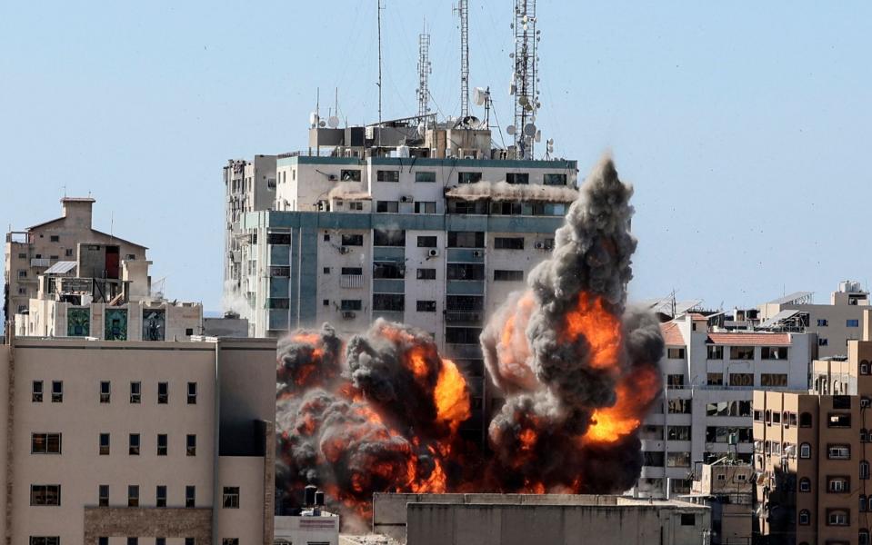 Fireball erupts from Hamas-occupied Jala Tower in Gaza City