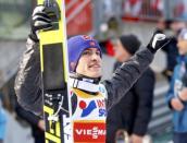 Ski Jumping - 65th four-hills ski jumping tournament first round - Innsbruck - 04/01/2017 - Norway's Daniel Andre Tande reacts during the victory ceremony. REUTERS/Dominic Ebenbichler