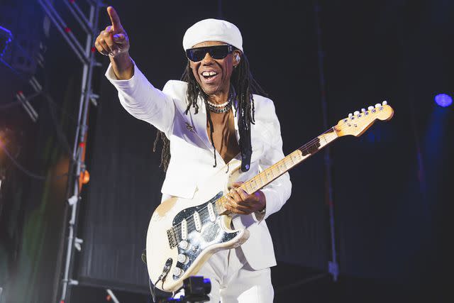 <p>Mariano Regidor/Redferns</p> Nile Rodgers performs in Madrid in July 2023