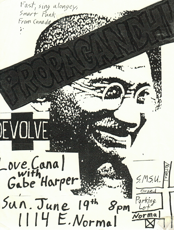 A DIY concert poster from the late 1990s designed by Gabe Harper in Springfield. Throughout the late '90s, Harper owned two DIY venues, Harper's Bizarre on National Avenue and The Looney Bin on Commercial Street.