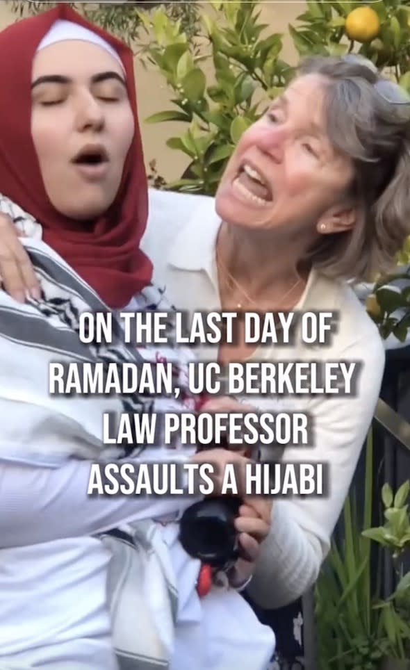Afaneh posted this video after hijacking a dinner to which she was invited by the dean of the law school and shouting anti-Israel slogans — then claimed she was the victim. TikTok/@realsairarao