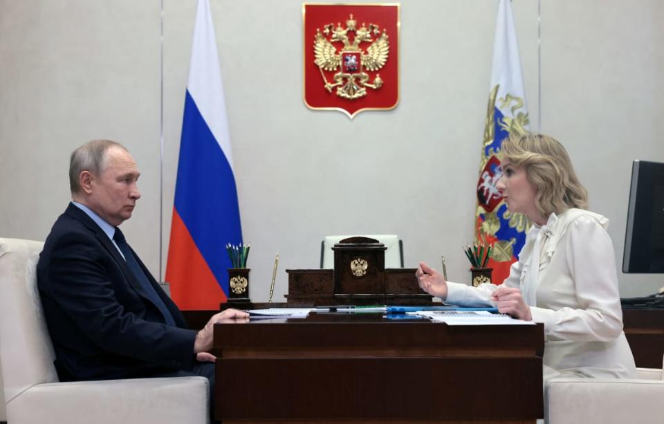 <div class="inline-image__title">UKRAINE-CRISIS/ICC-RUSSIA-CHILDREN</div> <div class="inline-image__caption"><p>The International Criminal Court has filed an official warrant for the arrest of Vladimir Putin and Russia’s commissioner for children’s rights, Maria Alekseyevna Lvova-Belova.</p></div> <div class="inline-image__credit">Mikhail Metzel/Sputnik via Reuters</div>