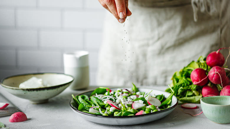 Radish salad prep on counter