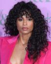 <p>Proving curly hair totally works with a fringe, Ciara's undone tousled bangs are so now.</p>