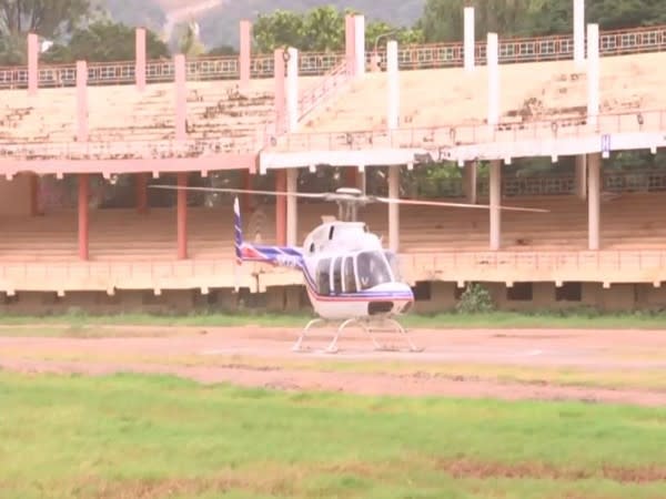 Visuals of the helicopter landing at Indira Gandhi Stadium (Photo/ANI)