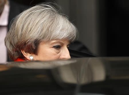 Britain's Prime Minister Theresa May leaves the BBC, in London, April 30, 2017. REUTERS/Peter Nicholls