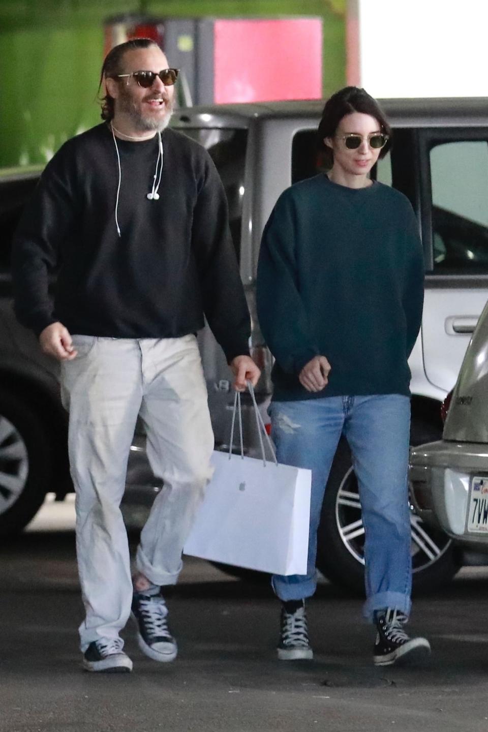 Joaquin Phoenix and Rooney Mara, out together on Saturday, have been going strong for more than a year. (Photo: Backgrid)