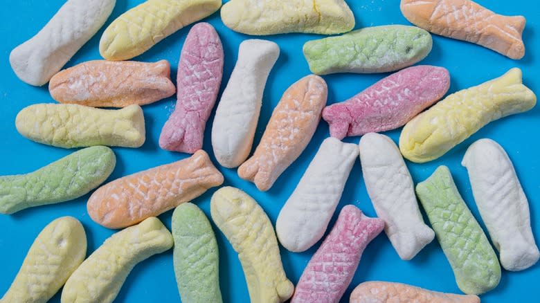 colorful marshmallow fish candies 