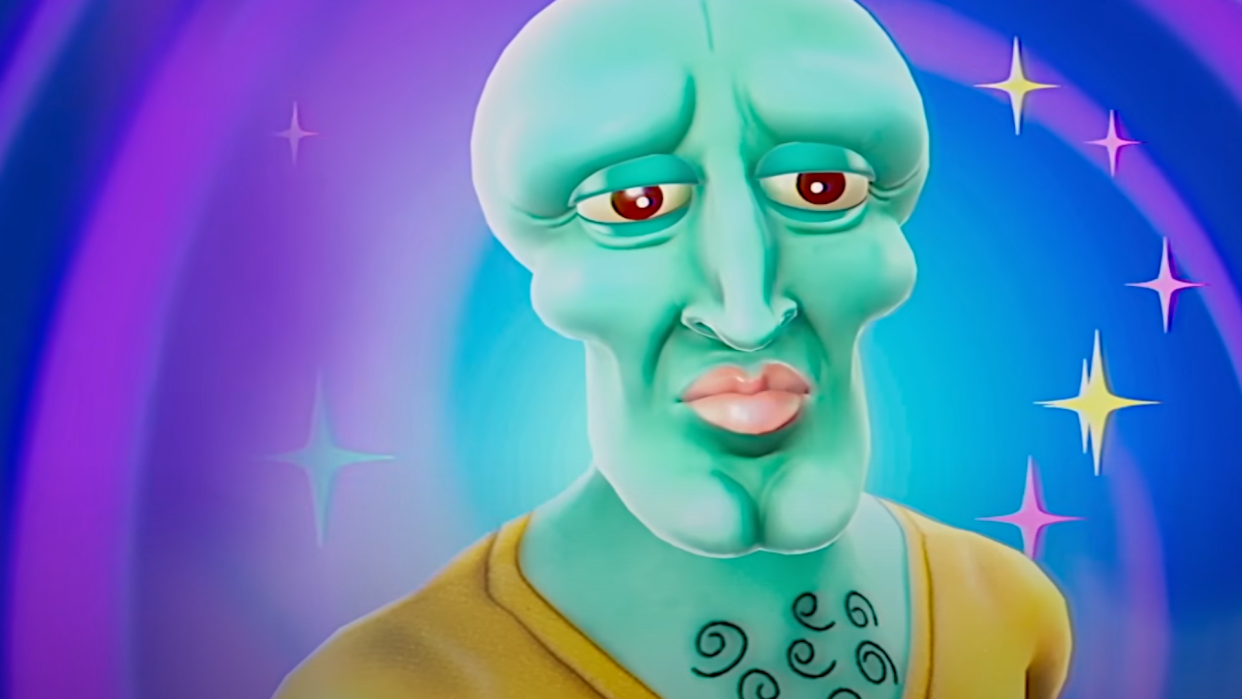  Handsome Squidward looks handsomely towards the camera. 