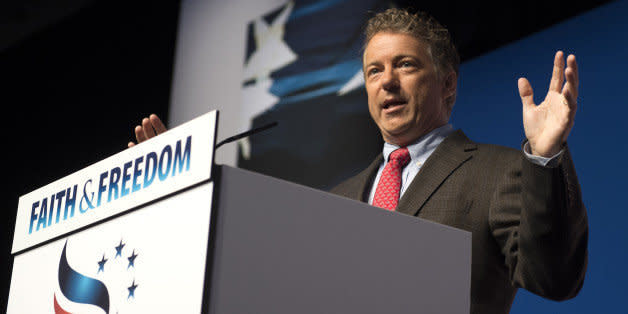 Sen. Rand Paul, R-Ky. speaks at Faith and Freedom Coalition's Road to Majority event in Washington, Friday, June 20, 2014. Organizers said more than 1,000 evangelical leaders were attending the conference, designed to mobilize religious conservative voters ahead of the upcoming midterm elections and the 2016 presidential contest. While polls suggest that social conservatives are losing their fight against gay marriage, Republican officials across the political spectrum concede that evangelical Christian voters continue to play a critical role in Republican politics.  (AP Photo/Molly Riley) (Photo: )