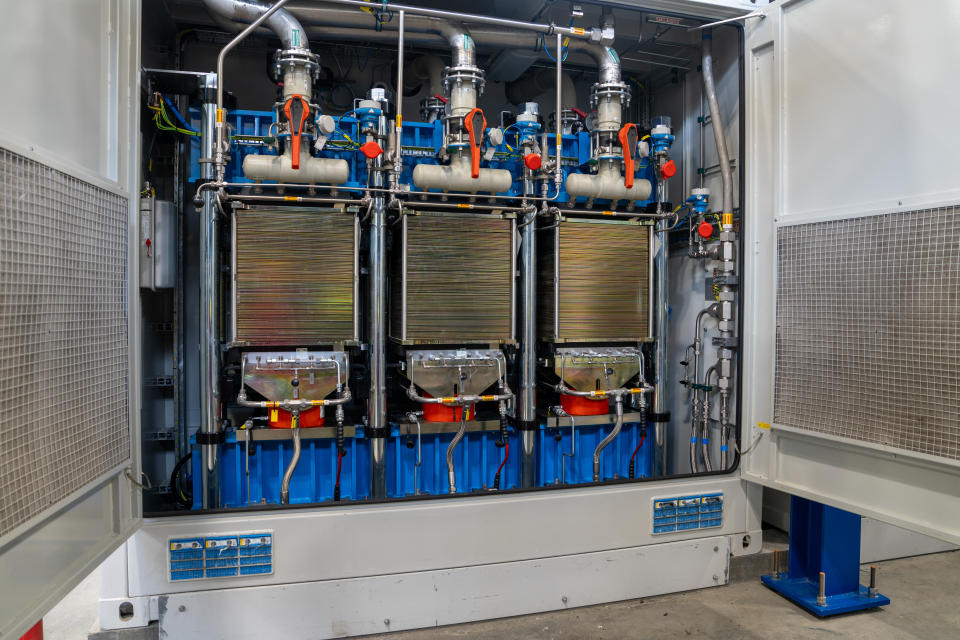Electrolyser stacks consisting of hundreds of electrolyser cells at Yara's renewable hydrogen plant.