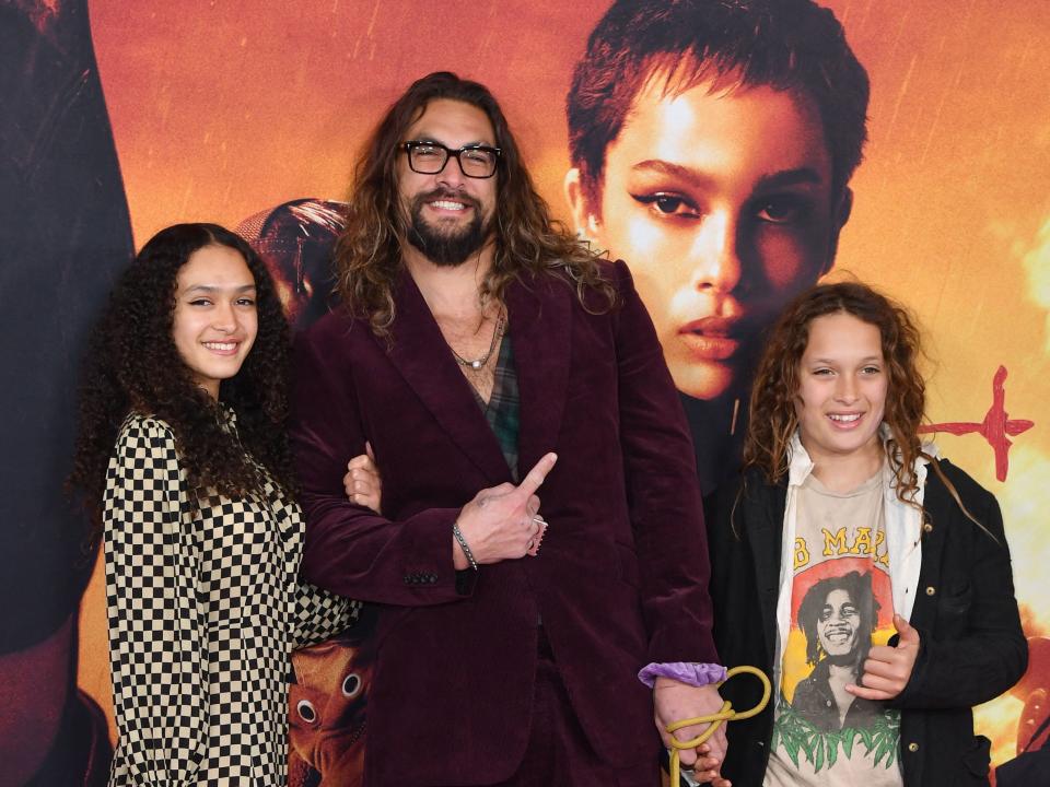 Jason Momoa with his children Lola and Nakoa-Wolf at "The Batman" premiere in New York City on March 1.