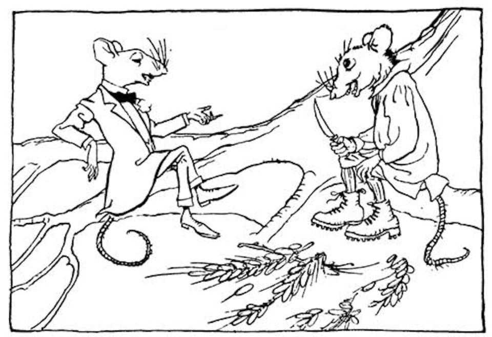 Illustration of two mice from the translation of Aesop's Fables, published in 1912.