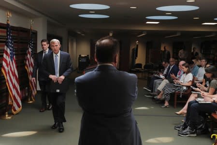 U.S. Attorney Richard P. Donoghue departs after announcing that the Justice Department will not move forward to prosecute NYPD officer Daniel Pantaleo for his involvement in the 2014 death of Eric Garner in New York