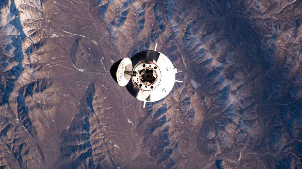 The SpaceX Dragon Freedom spacecraft carrying the four-member Ax-3 crew approaches the International Space Station 260 miles above China, north of the Himalayas.