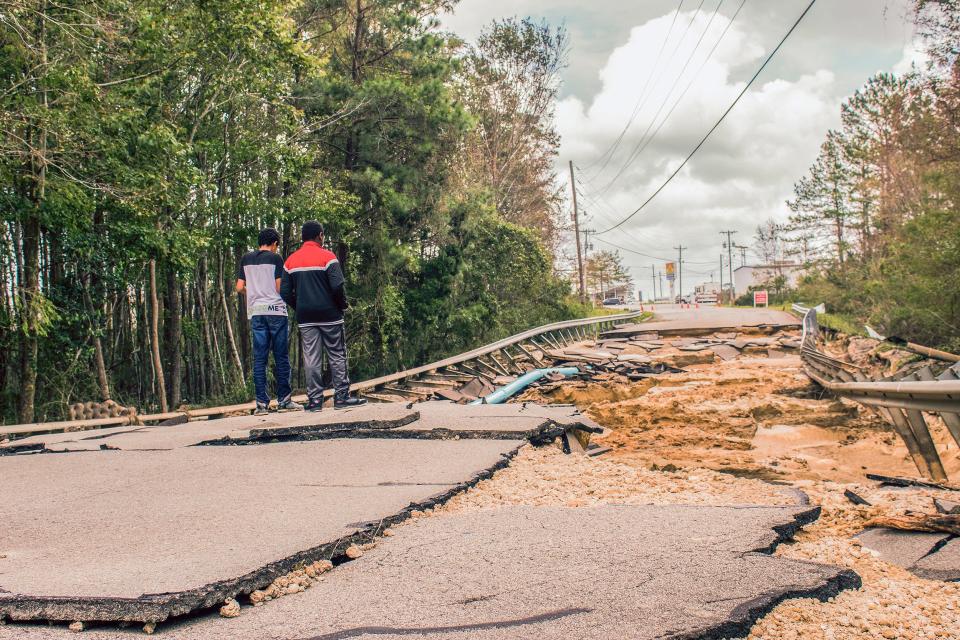 Woodhaven Drive four days after Hurricane Florence destroyed the road in 2018.