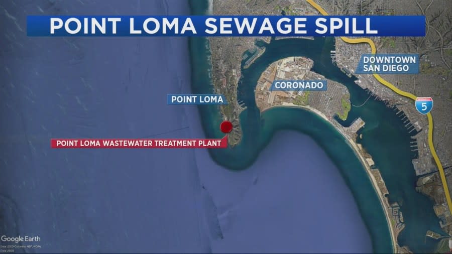 Map of the sewage spill in Point Loma that closed off nearby beaches. (FOX 5)