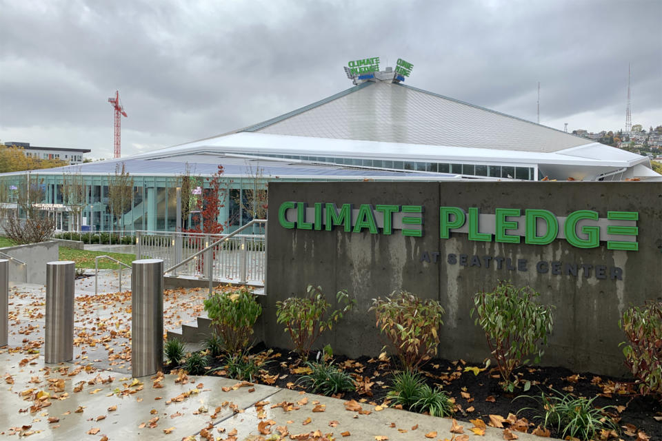 Climate Pledge Arena in Seattle, on Oct. 20, 2021. (Evan Bush / NBC News)