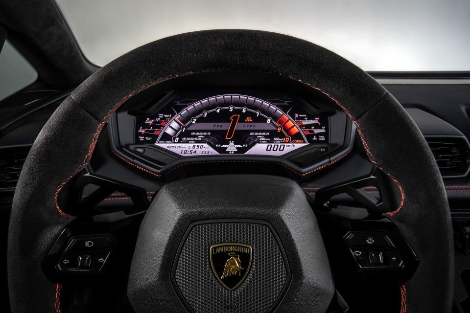 <p>In Sport mode, the Evo playfully teases past the limits of the optional Pirelli P Zero Corsa PZC4 tires (regular P Zero PZ4s are standard). By imperceptibly squeezing individual brake rotors, the torque-vectoring program encourages the driver to corner with the tail out.</p>