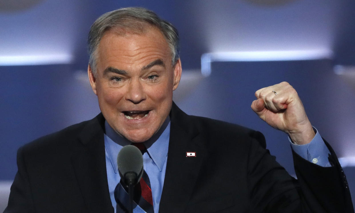 Kaine speaking on the third night at the Democratic National Convention on July 27, 2016.&nbsp; (Photo: Mike Segar / Reuters)