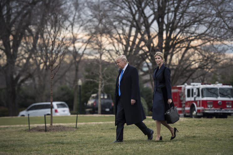 Ivanka Trump with her father on Wednesday, Feb. 15. (Photo: Getty Images)