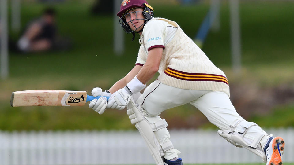 Marnus Labuschagne belted an impressive 117 for Queensland in their Sheffied Shield clash against NSW. Picture: Getty Images