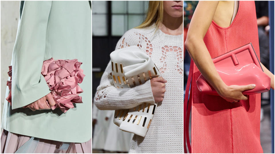 clutch bags at spring summer 2023 Dries Van Noten, Gabriela Hearst, Fendi