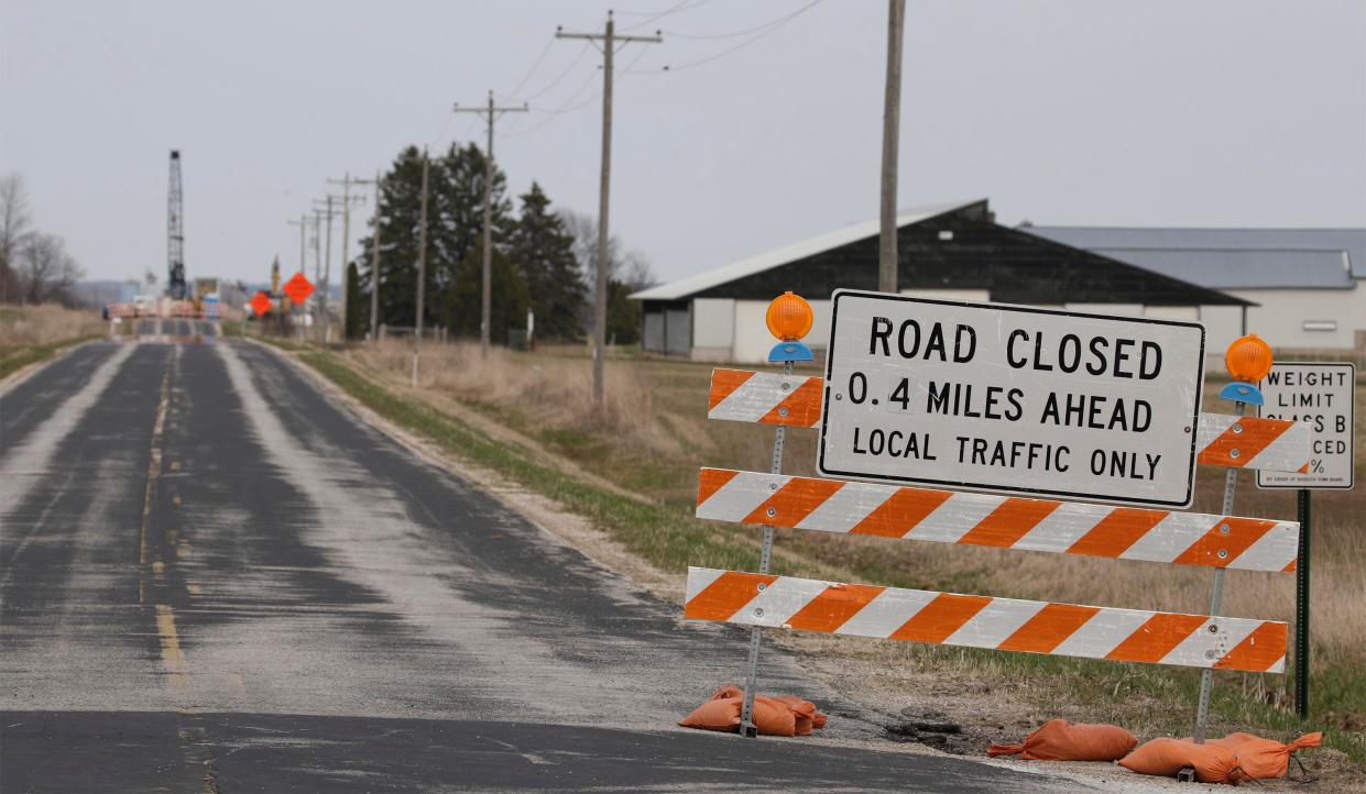 A file photo of a road closure sign in Manitowoc County.