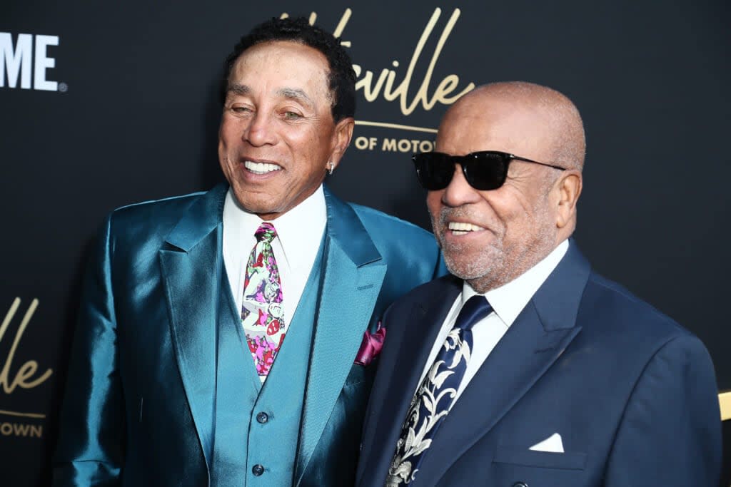 Smokey Robinson and Barry Gordy attend the Premiere Of Showtime’s “Hitsville: The Making Of Motown” at Harmony Gold on August 08, 2019 in Los Angeles, California. (Photo by Leon Bennett/Getty Images)