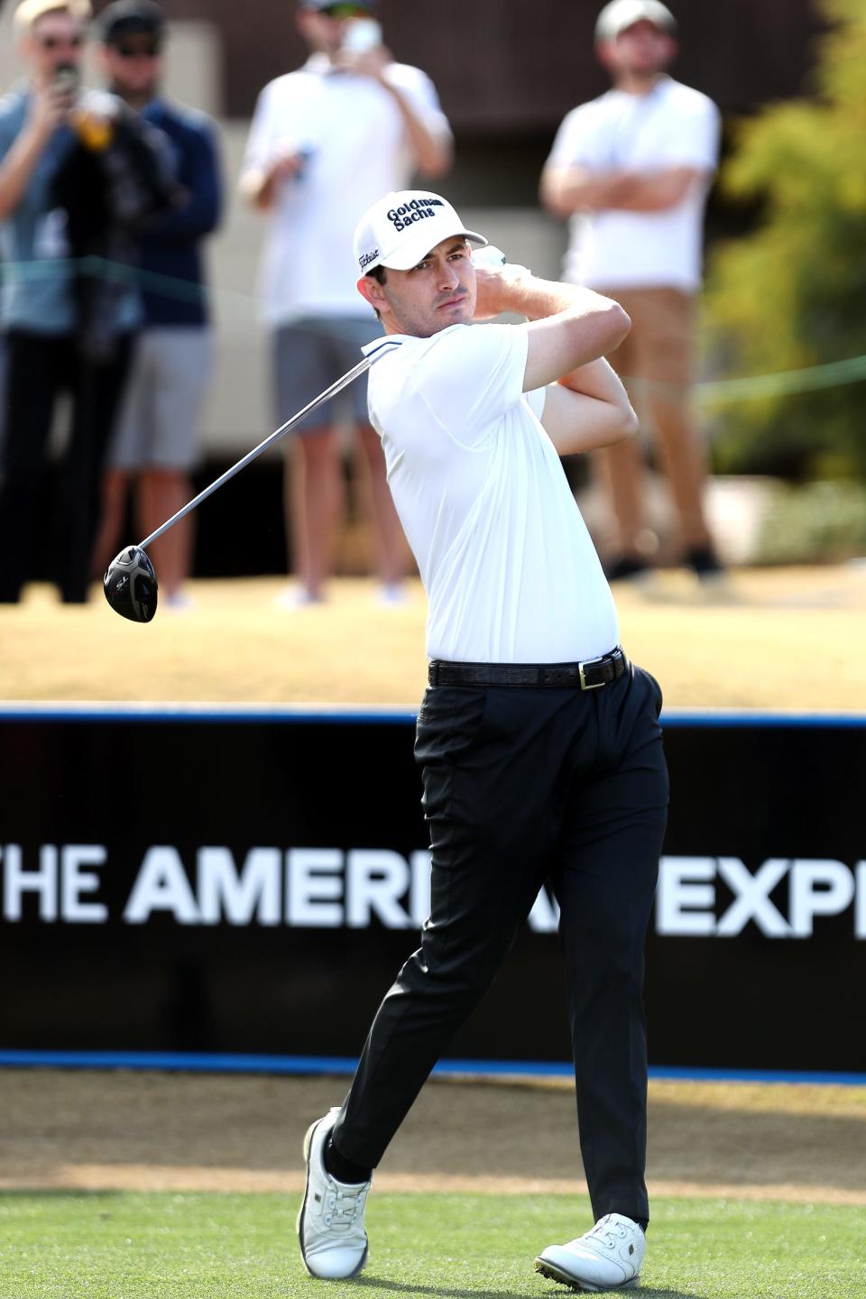 Patrick Cantlay tees off on the 11th hole of the Pete Dye Stadium Course at PGA West during round three of The American Express in La Quinta, Calif., on Saturday, Jan. 22, 2022. 