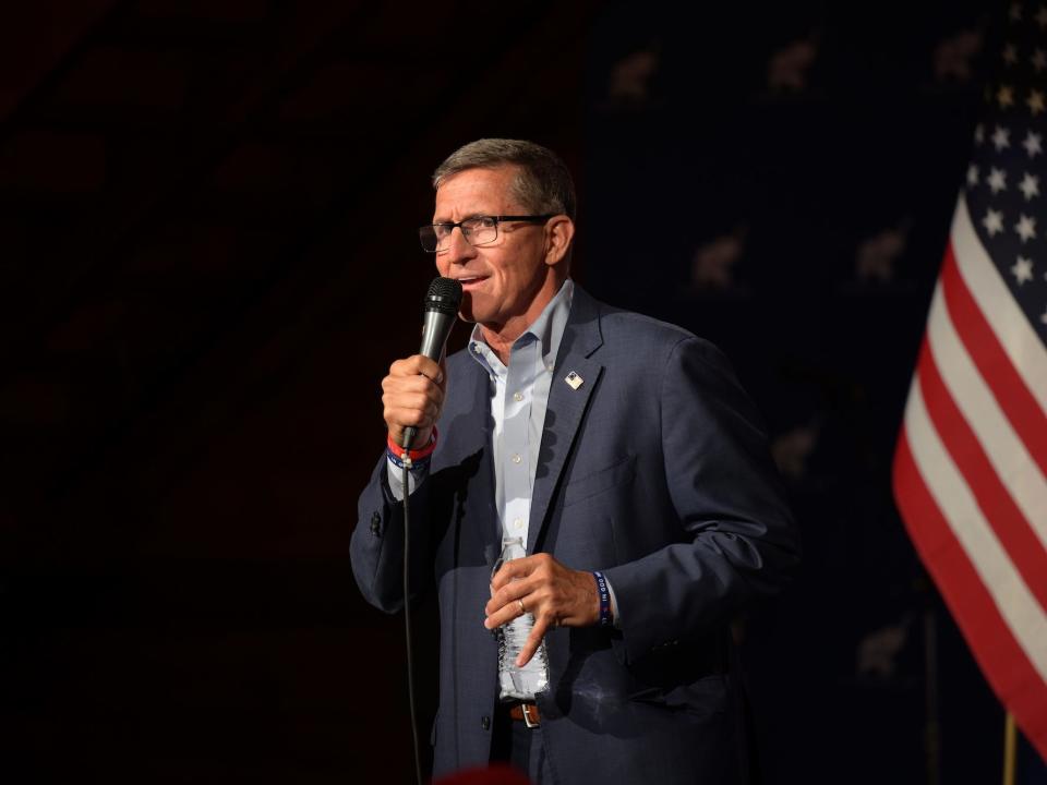 Former National Security Advisor Michael Flynn at a campaign event in Brunswick, Ohio on April 21, 2022.