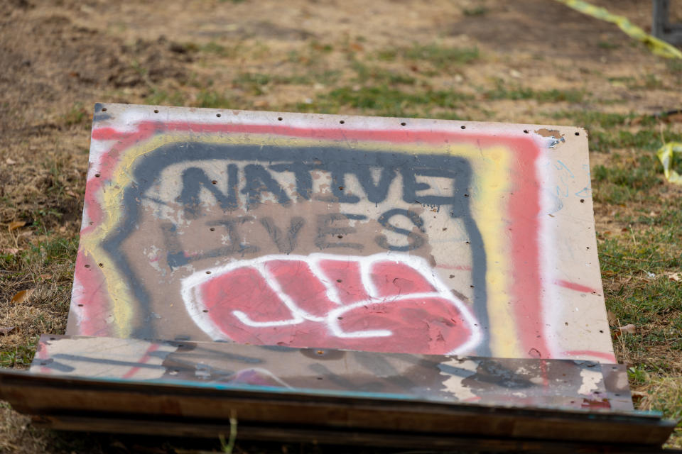 The ramps from the old skatepark were covered with gang-related tagging, which prompted a local artist to paint over them with artwork. Photo by Jarrette Werk (Underscore News/Report for America)