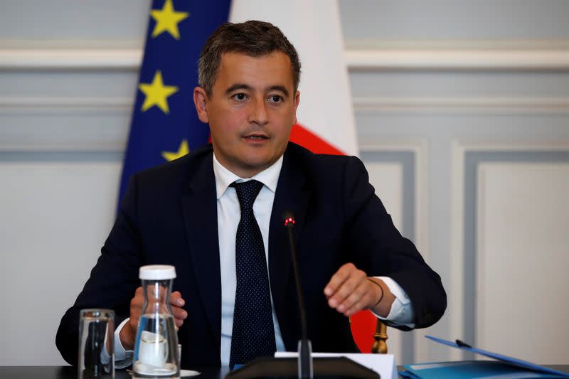 French Interior Minister Gerald Darmanin attends a meeting with representatives of the French National Police and French Gendarmerie, at the Interior Ministry in Paris