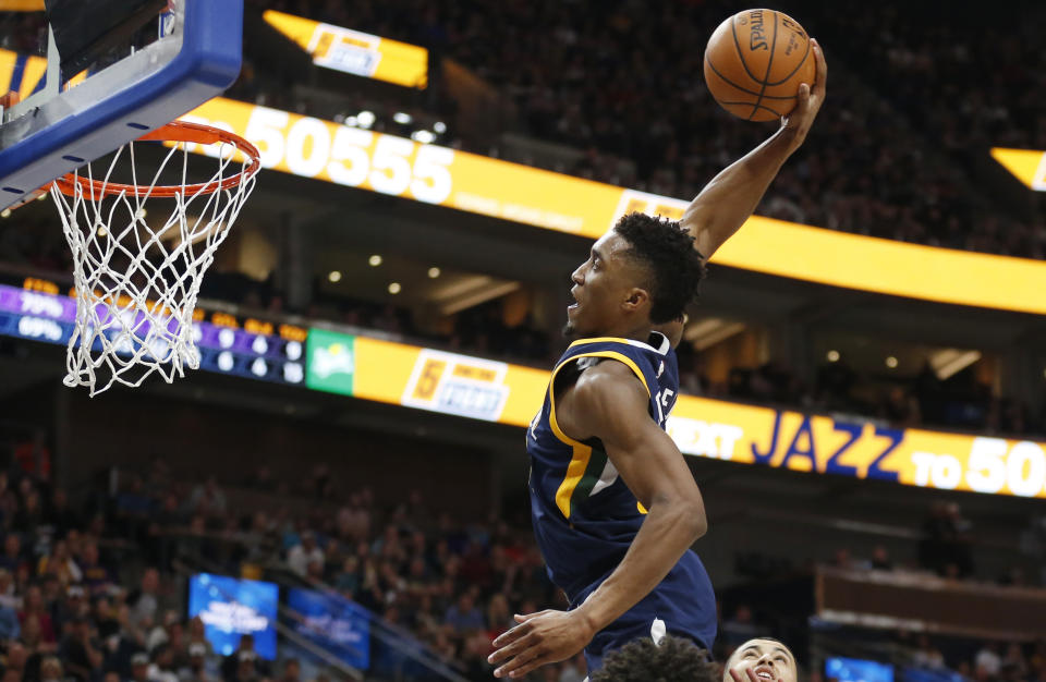 Utah Jazz guard Donovan Mitchell’s dunk in the third quarter electrified the crowd at Vivant Area. (AP)
