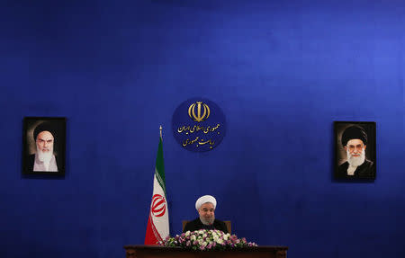 Iranian president Hassan Rouhani attends a news conference in Tehran, Iran, May 22, 2017. TIMA via REUTERS