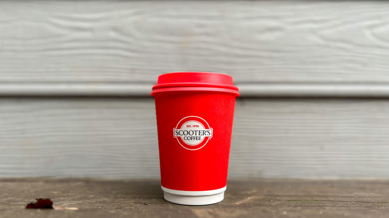 To-go cup of Scooter's hot chocolate